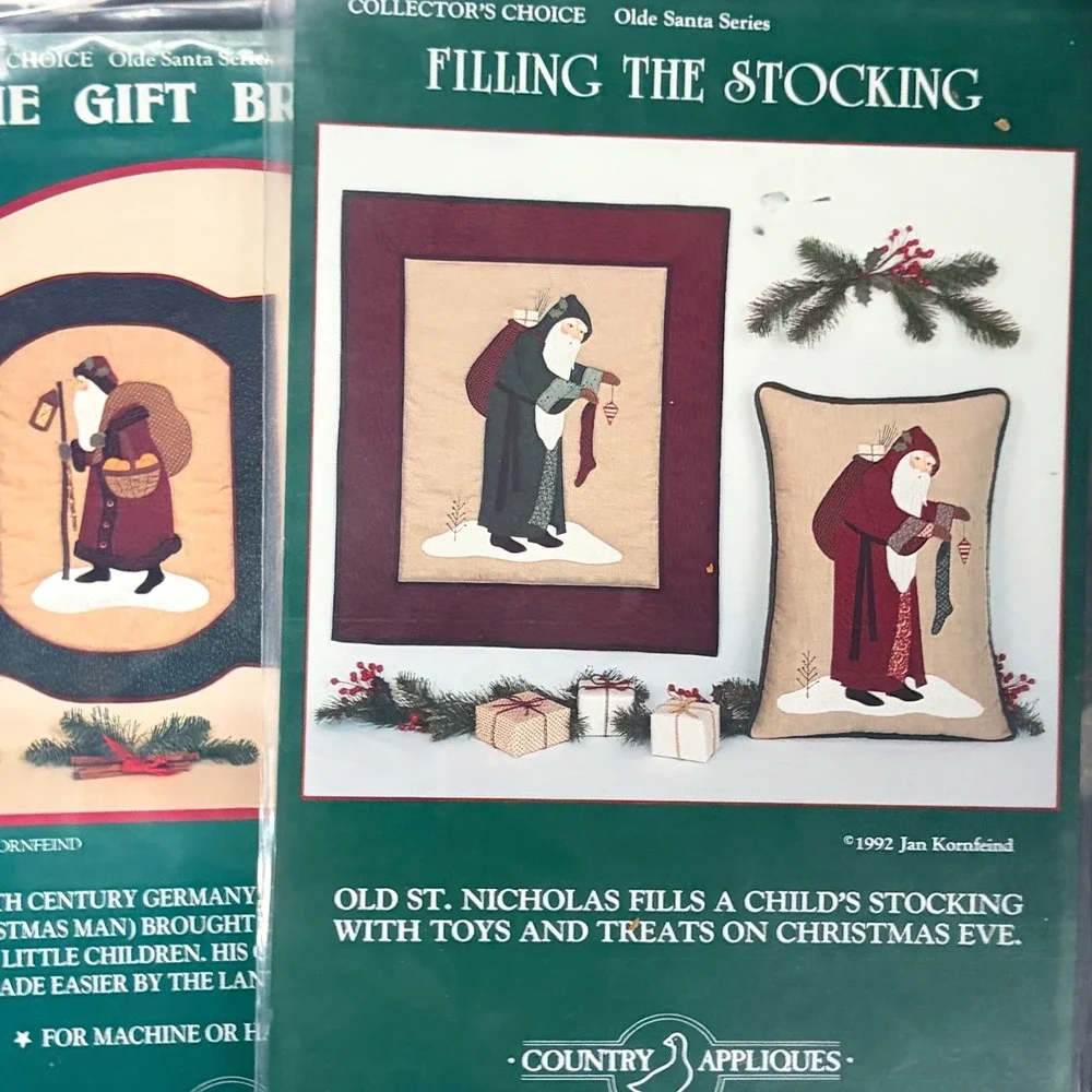 Vintage Christmas Quilt Applique Pattern 5 Lot Country Appliques Folk Art Santa